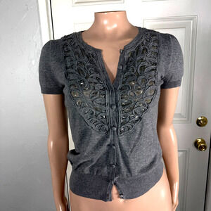 Vintage Y2K Forever 21 Women's sweater S Sequin Crop Cardigan Knit S/S JJ8